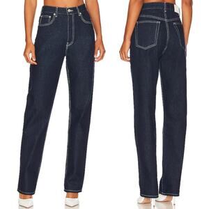 EB Denim High Rise Straight Leg Jeans Women’s Size 24 Dark Wash Made in USA